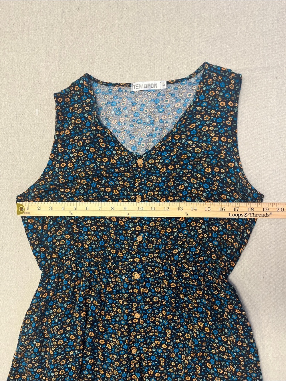 TEMOFON Floral Button Front Midi Dress Pockets Boho Cottagecore Size L - Picture 9 of 16